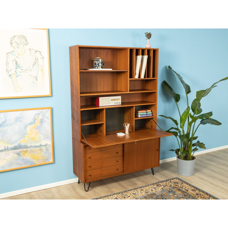 Vintage secretary desk  in teak veneer with four drawers Germany 1960s