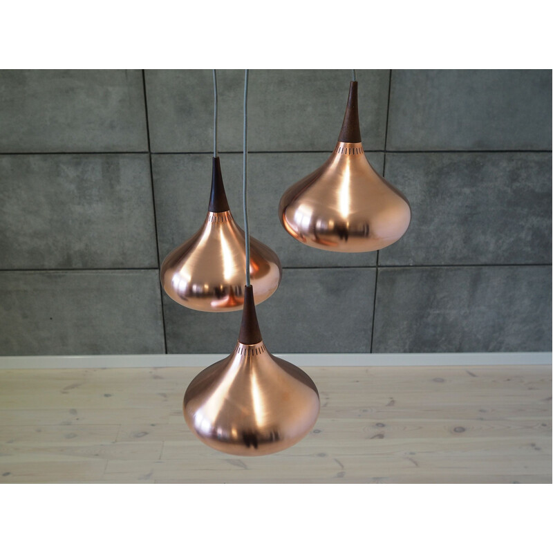 Vintage Scandinavian copper and wood chandelier 1960