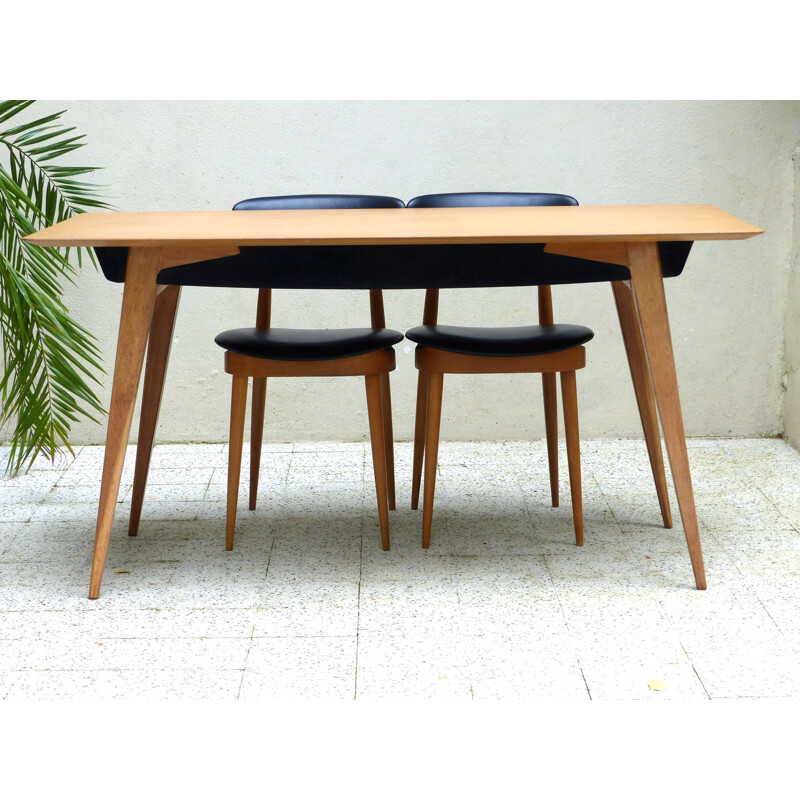 Vintage table in oakwood, Gérard GUERMONPREZ - 1960s