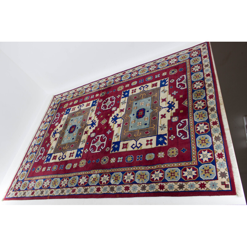Vintage handgeknoopt Kazachs tapijt met geometrische patronen, 1960