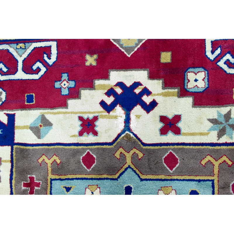 Tapis kazak vintage noué à la main motifs géométriques, 1960