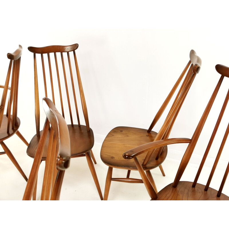 Lot de 6 chaises vintage d'orfèvre Ercol Elm & Beech