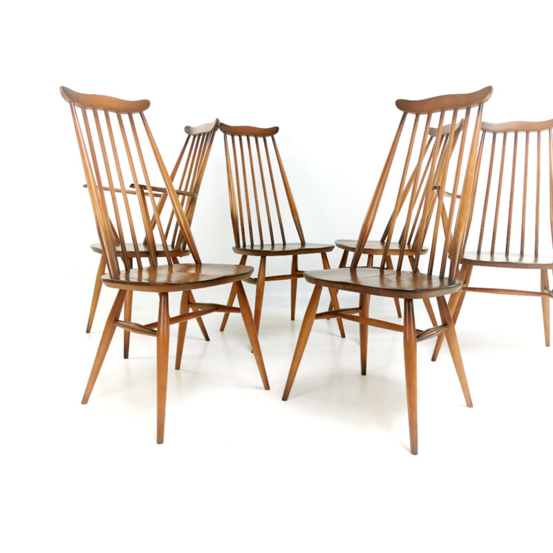 Set of 6 Vintage Ercol Elm & Beech Goldsmith Dining Chairs
