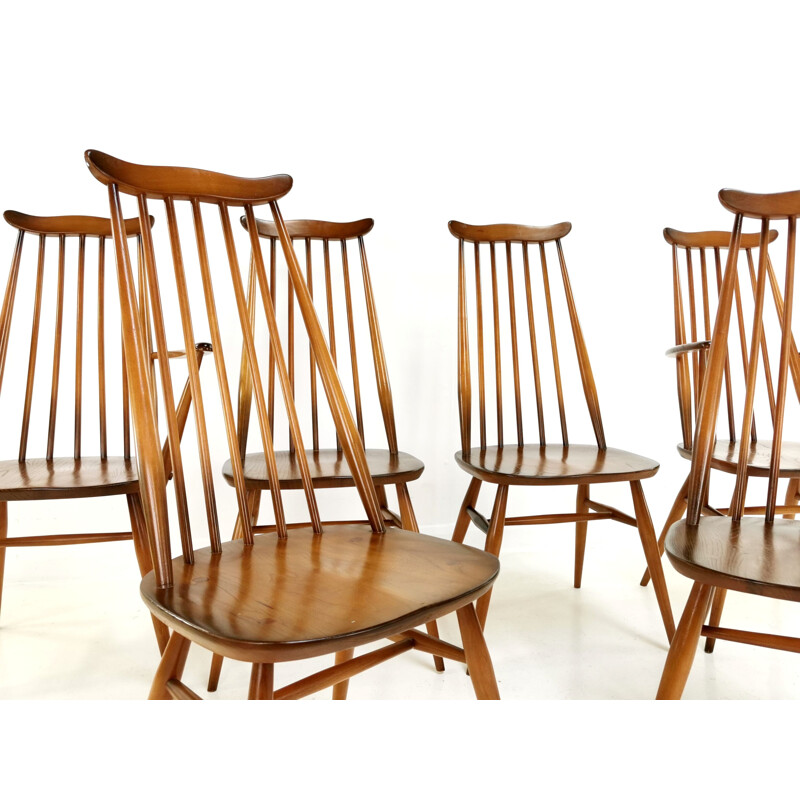 Set of 6 Vintage Ercol Elm & Beech Goldsmith Dining Chairs