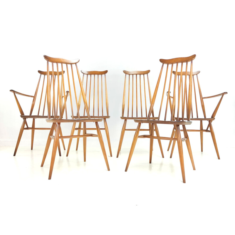 Lot de 6 chaises vintage d'orfèvre Ercol Elm & Beech