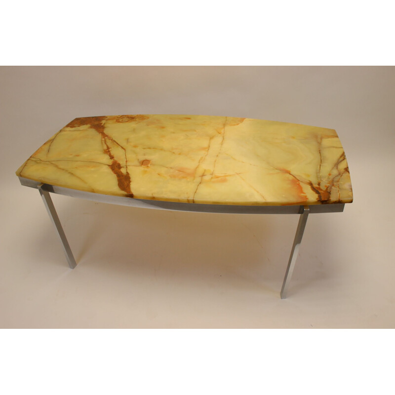  Coffee table vintage chrome base yellow rock in epox base Italian