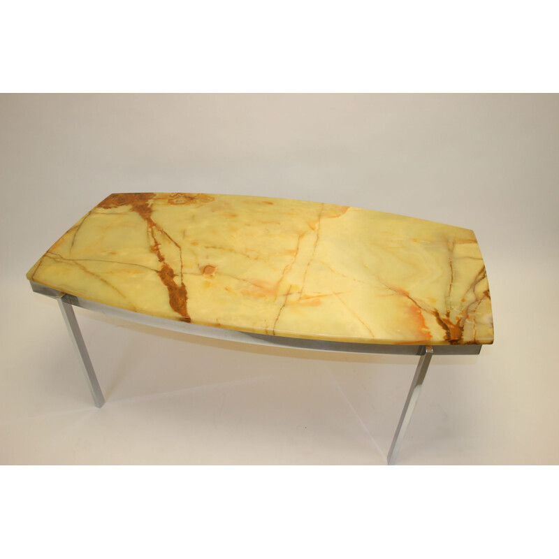  Coffee table vintage chrome base yellow rock in epox base Italian