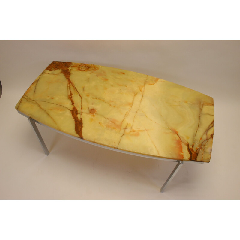  Coffee table vintage chrome base yellow rock in epox base Italian