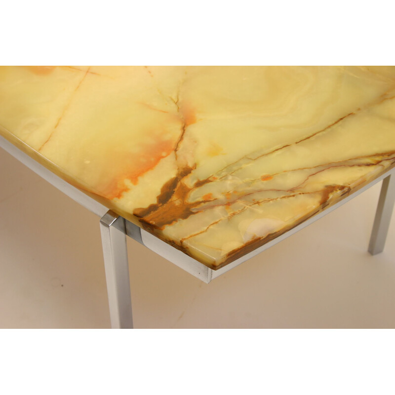  Coffee table vintage chrome base yellow rock in epox base Italian