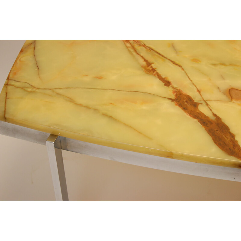  Table basse vintage base chrome base jaune rocher en époxy italienne