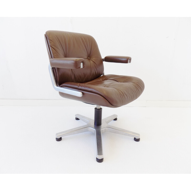 Vintage brown leather office chair by Karl Dittert Martin Stoll