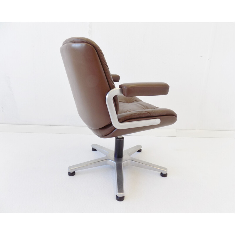 Chaise de bureau vintage en cuir brun par Karl Dittert Martin Stoll