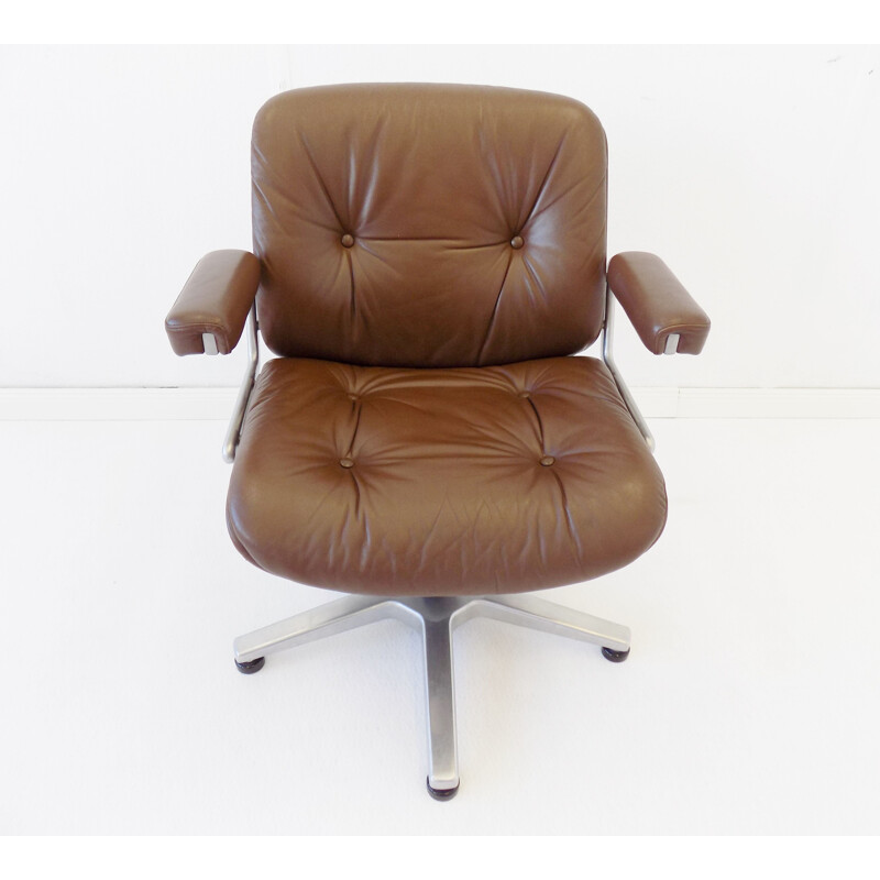 Chaise de bureau vintage en cuir brun par Karl Dittert Martin Stoll