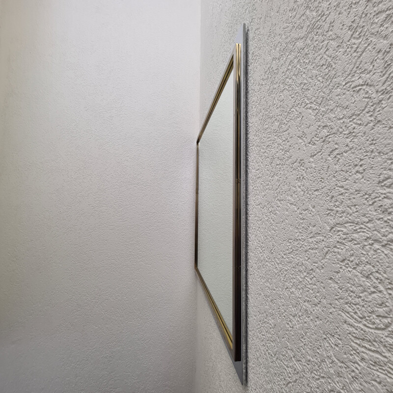 Large vintage square gold & chrome plated mirror by Belgo Chrom, 1970s