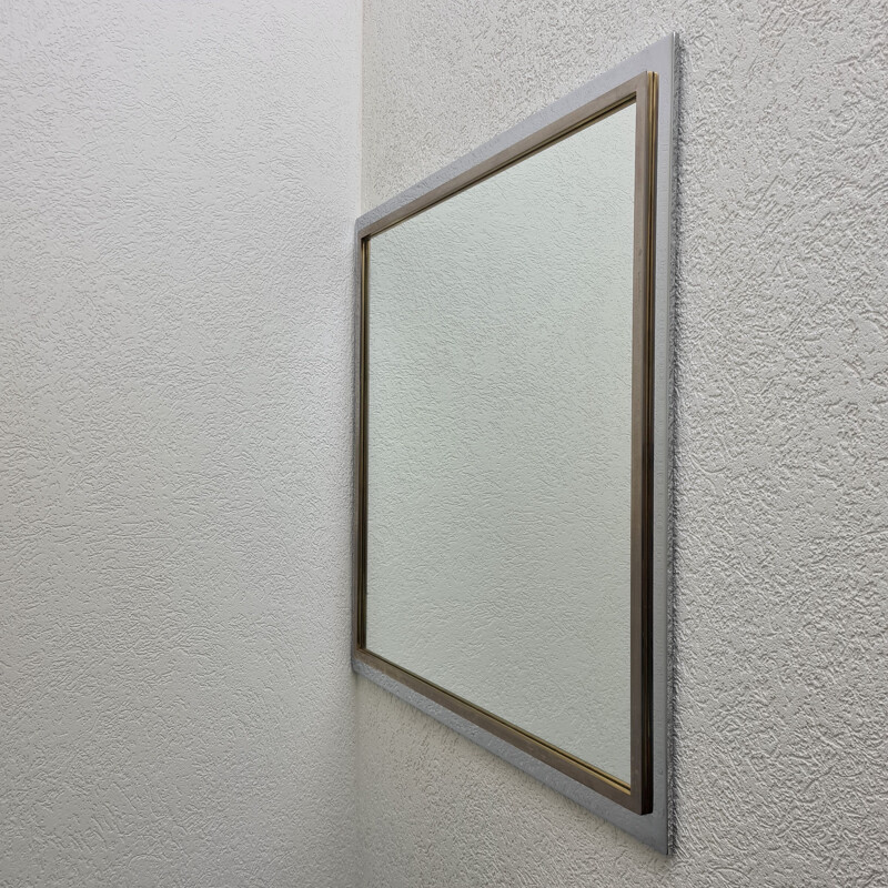 Large vintage square gold & chrome plated mirror by Belgo Chrom, 1970s