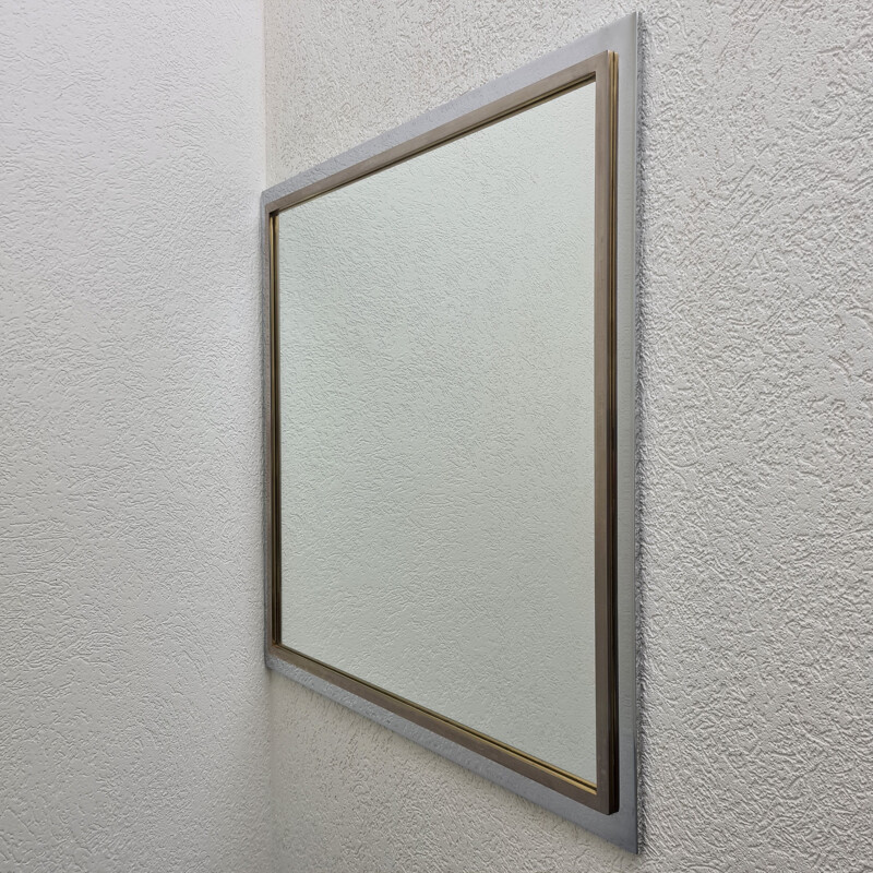 Large vintage square gold & chrome plated mirror by Belgo Chrom, 1970s