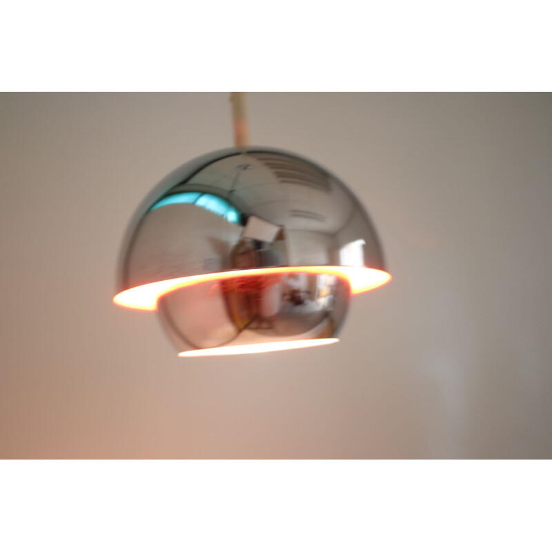 Chrome hanging lamp with orange interior