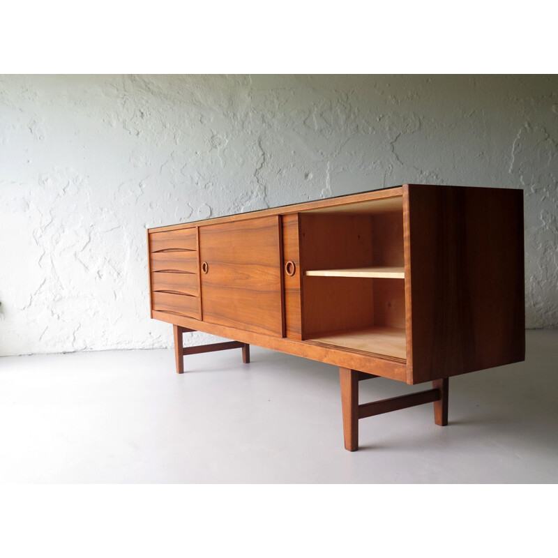 Vintage sideboard with black glass top, 1960s