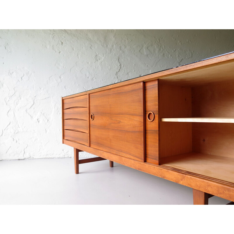 Vintage sideboard with black glass top, 1960s