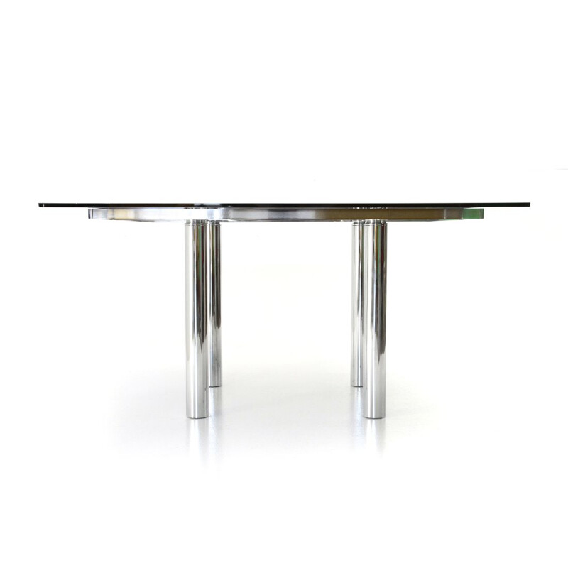 Table vintage carrée avec plateau en verre fumé "Andrè" Di Tobia Scarpa For Gavina, 1960