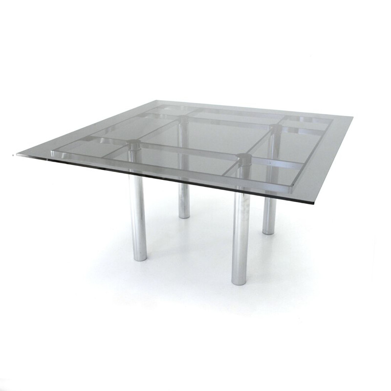 Table vintage carrée avec plateau en verre fumé "Andrè" Di Tobia Scarpa For Gavina, 1960