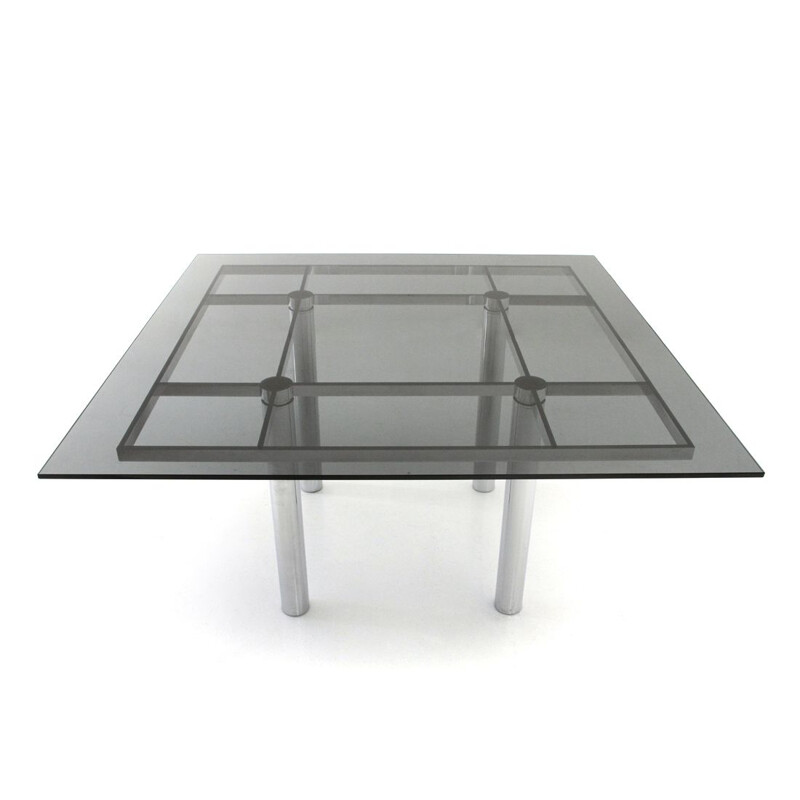 Table vintage carrée avec plateau en verre fumé "Andrè" Di Tobia Scarpa For Gavina, 1960