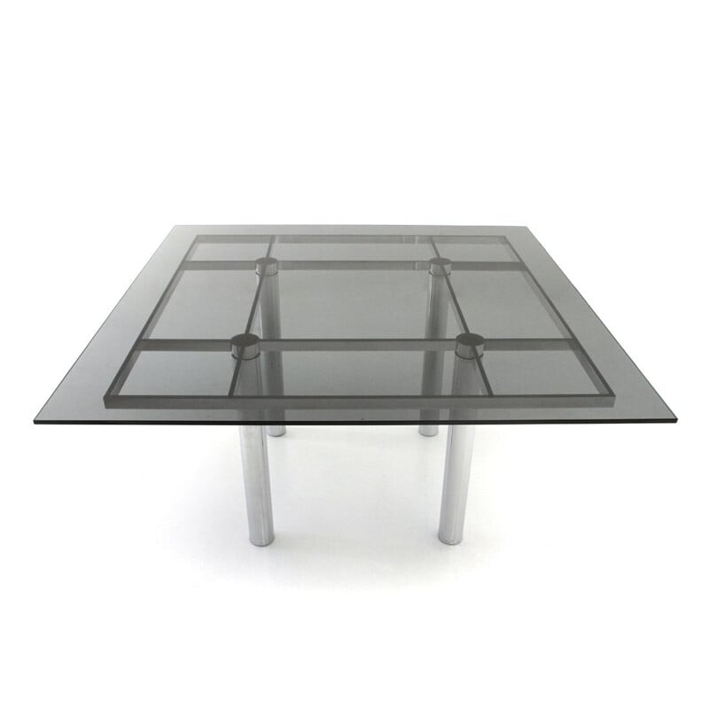 Vintage Square table with smoked glass top "Andrè" Di Tobia Scarpa For Gavina, 1960s