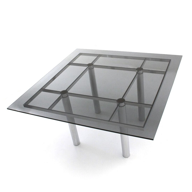 Vintage Square table with smoked glass top "Andrè" Di Tobia Scarpa For Gavina, 1960s