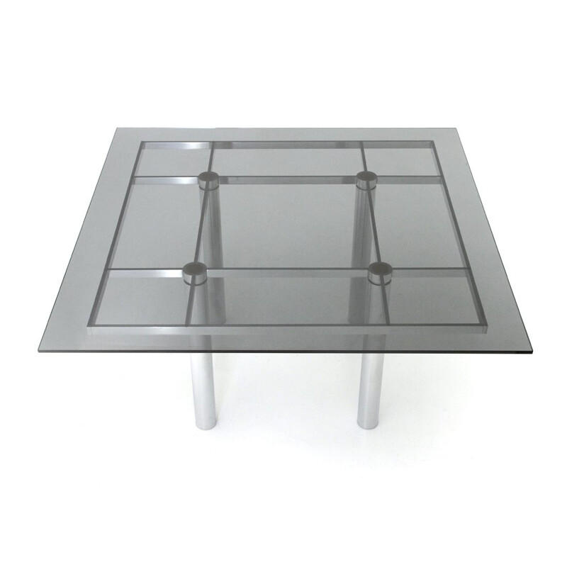 Table vintage carrée avec plateau en verre fumé "Andrè" Di Tobia Scarpa For Gavina, 1960