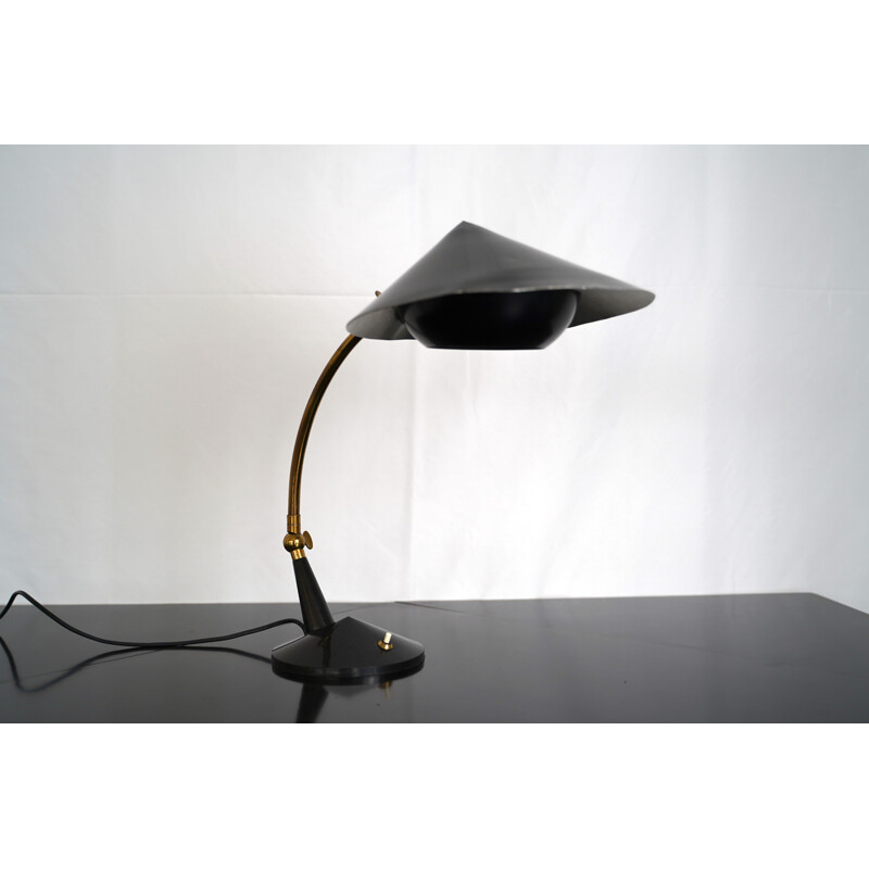 Vintage brass and black lacquer table lamp by Stilnovo Italian 1950s