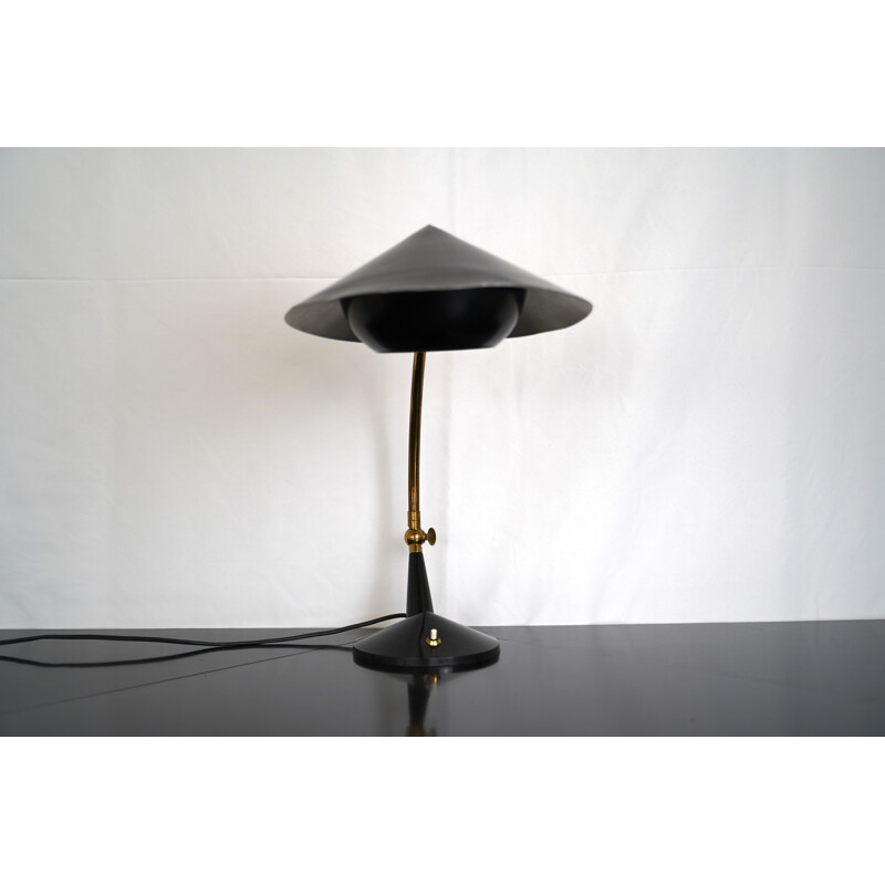 Lampe de table vintage en laiton et laque noire de Stilnovo, Italie 1950