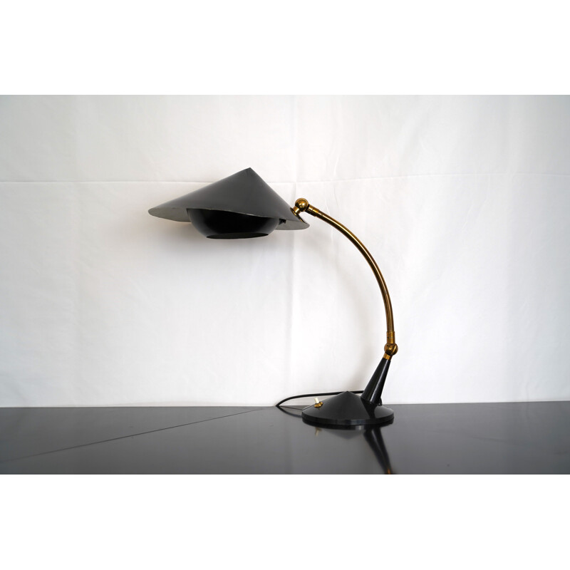 Vintage brass and black lacquer table lamp by Stilnovo Italian 1950s