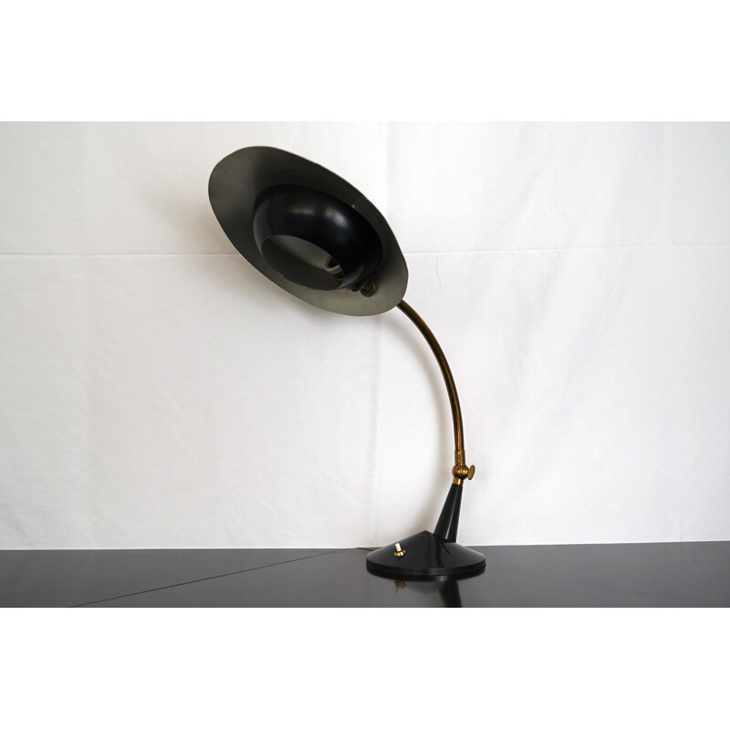 Vintage brass and black lacquer table lamp by Stilnovo Italian 1950s