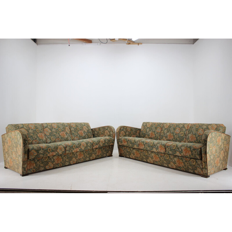Set of two art deco 3-seather sofa designed by Jindřich Halabala, 1930