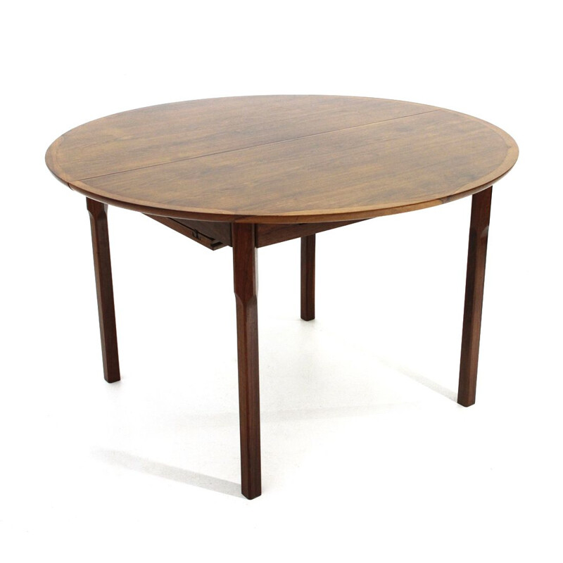 Table vintage en bois avec plateau rond à rallonge, 1960