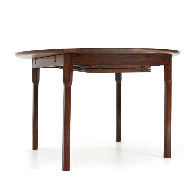 Table vintage en bois avec plateau rond à rallonge, 1960