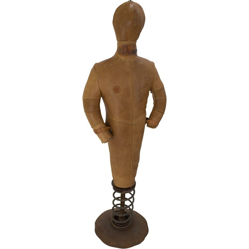 Vintage leather punching dummy on a heavy metal stand, Czechoslovakia