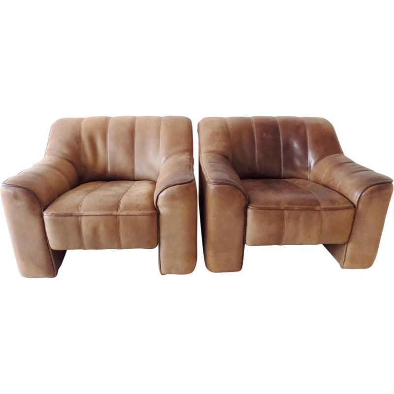 Pair of Vintage  DS44  brown leather armchairs De Sede 1965