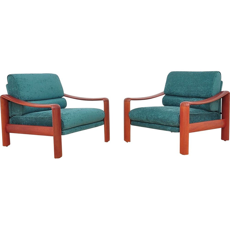 Pair of Vintage Solid teak armchairs 1970s