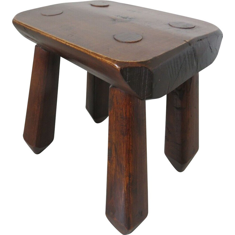 Vintage solid oak farm stool feet club 1950s