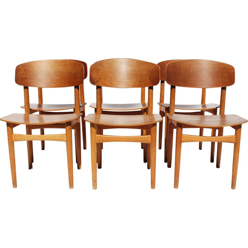 Set of 6 vintage dining chairs in teak by Borge Mogensen 1960s