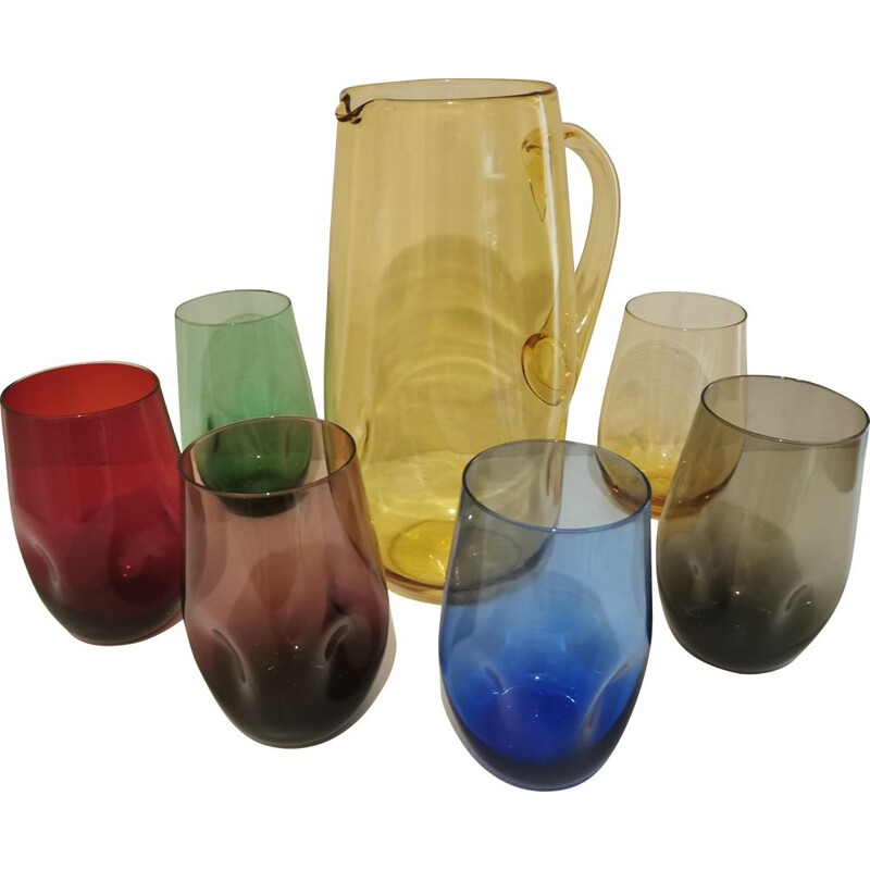 Vintage orangeade set multicoloured blown glass 1960s