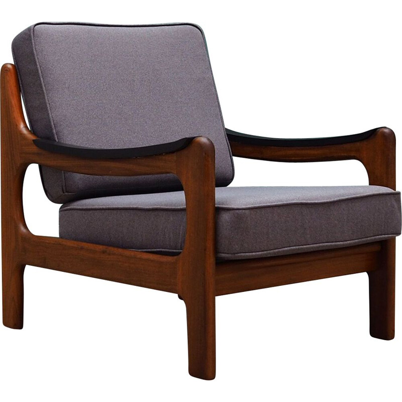 Vintage grey fabric and teak armchair, 1960	