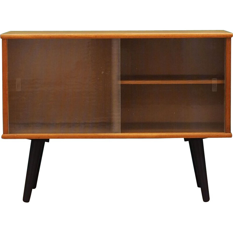 Petite bibliothèque vintage scandinave en bois et verre 1960