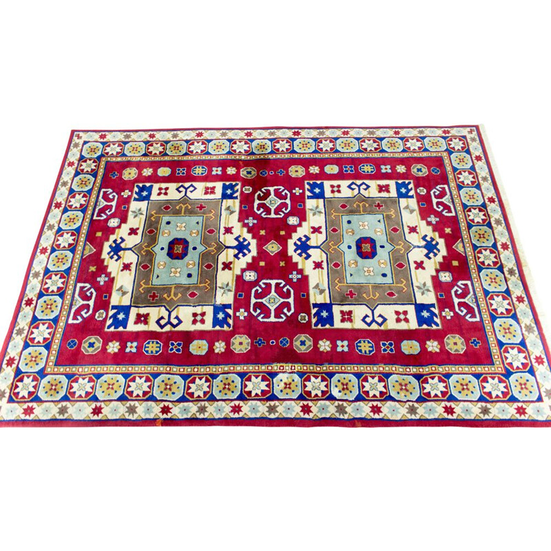 Hand-knotted vintage Kazak rug with geometric patterns, 1960