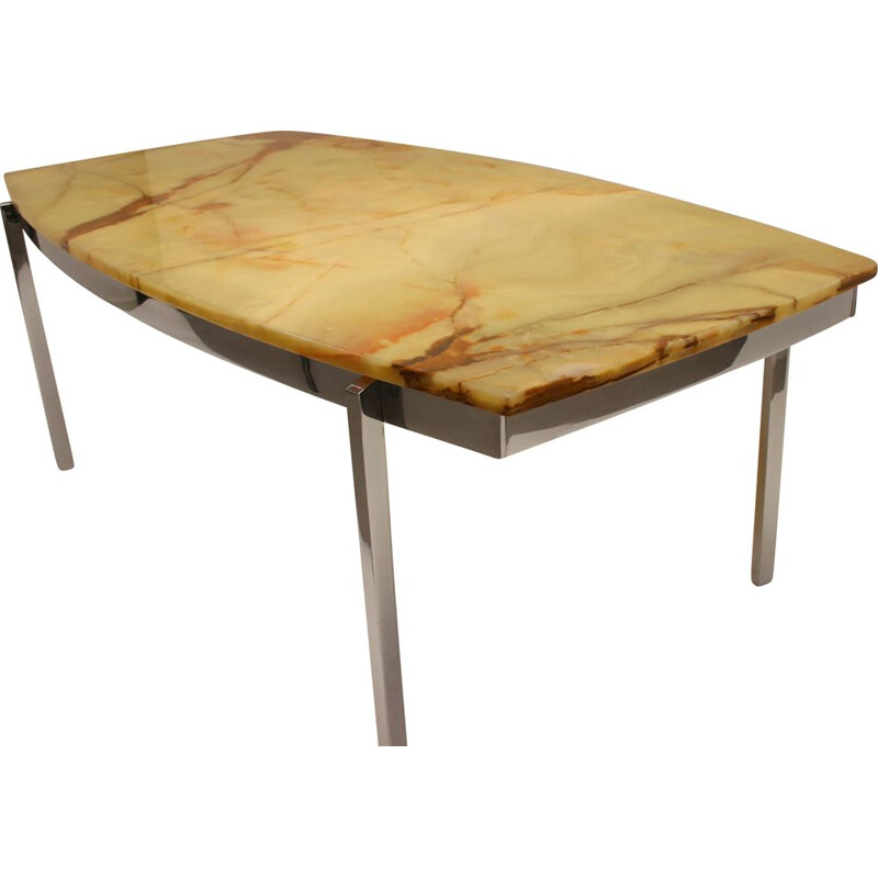  Coffee table vintage chrome base yellow rock in epox base Italian