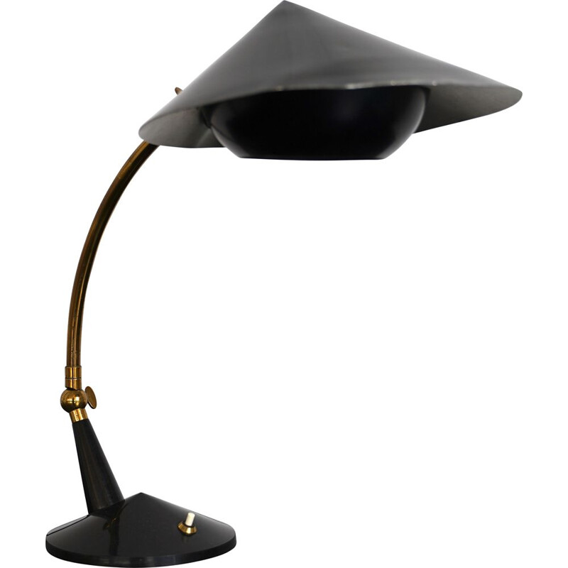 Vintage brass and black lacquer table lamp by Stilnovo Italian 1950s