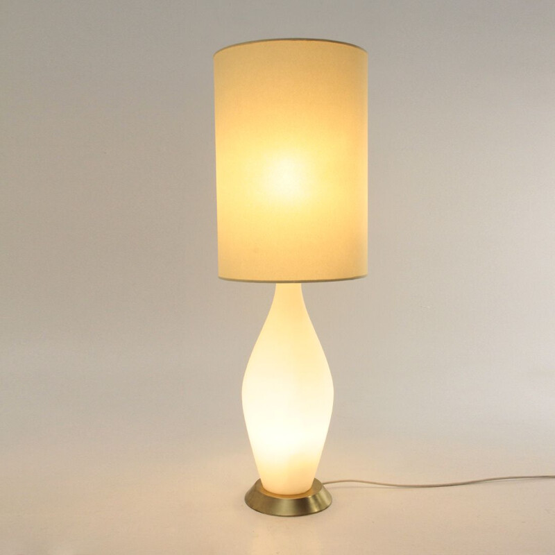 Vintage opal glass and brass table lamp, Italy 1950