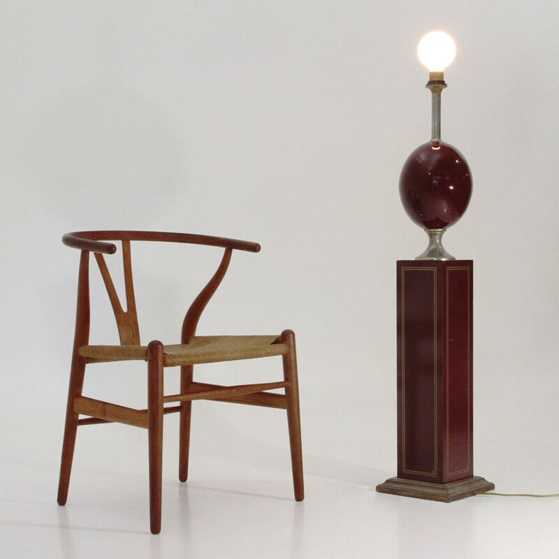 Vintage Floor lamp in brass and burgundy lacquered wood, 1970s
