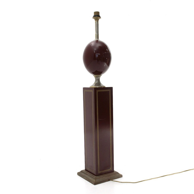 Vintage Floor lamp in brass and burgundy lacquered wood, 1970s